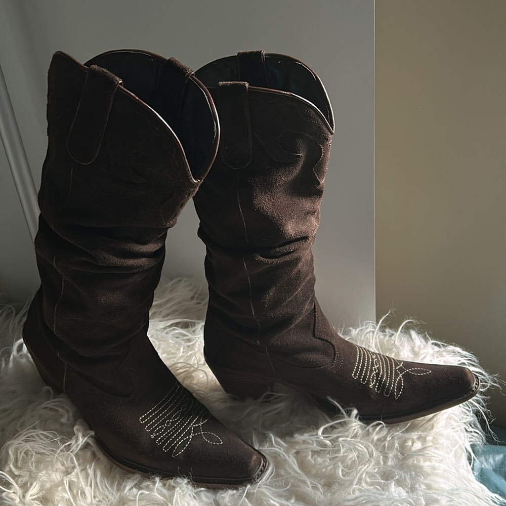 STEVE MADDEN saddle slouchy western cowboy boot. Size 10.